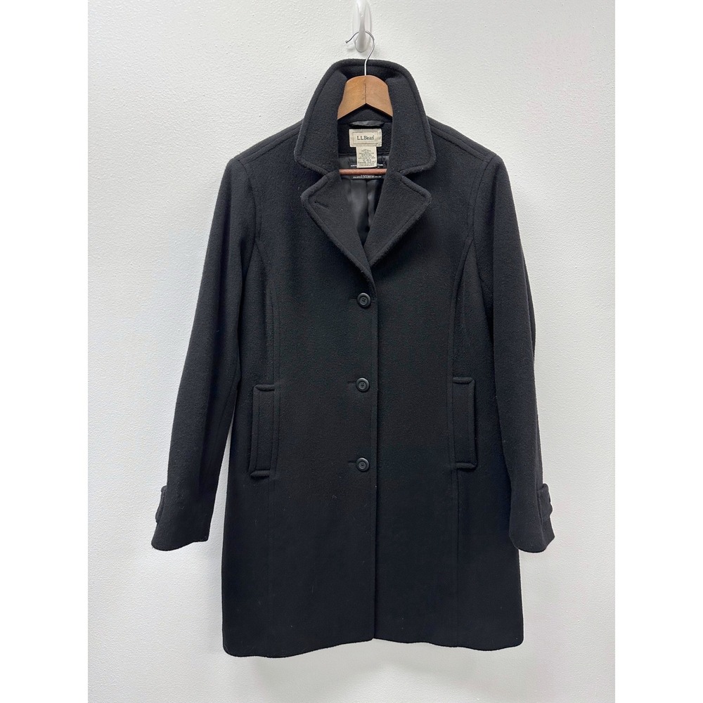 1990s-00s L.L. Bean Mid Length Bellandi Wool Classic Overcoat Black 12